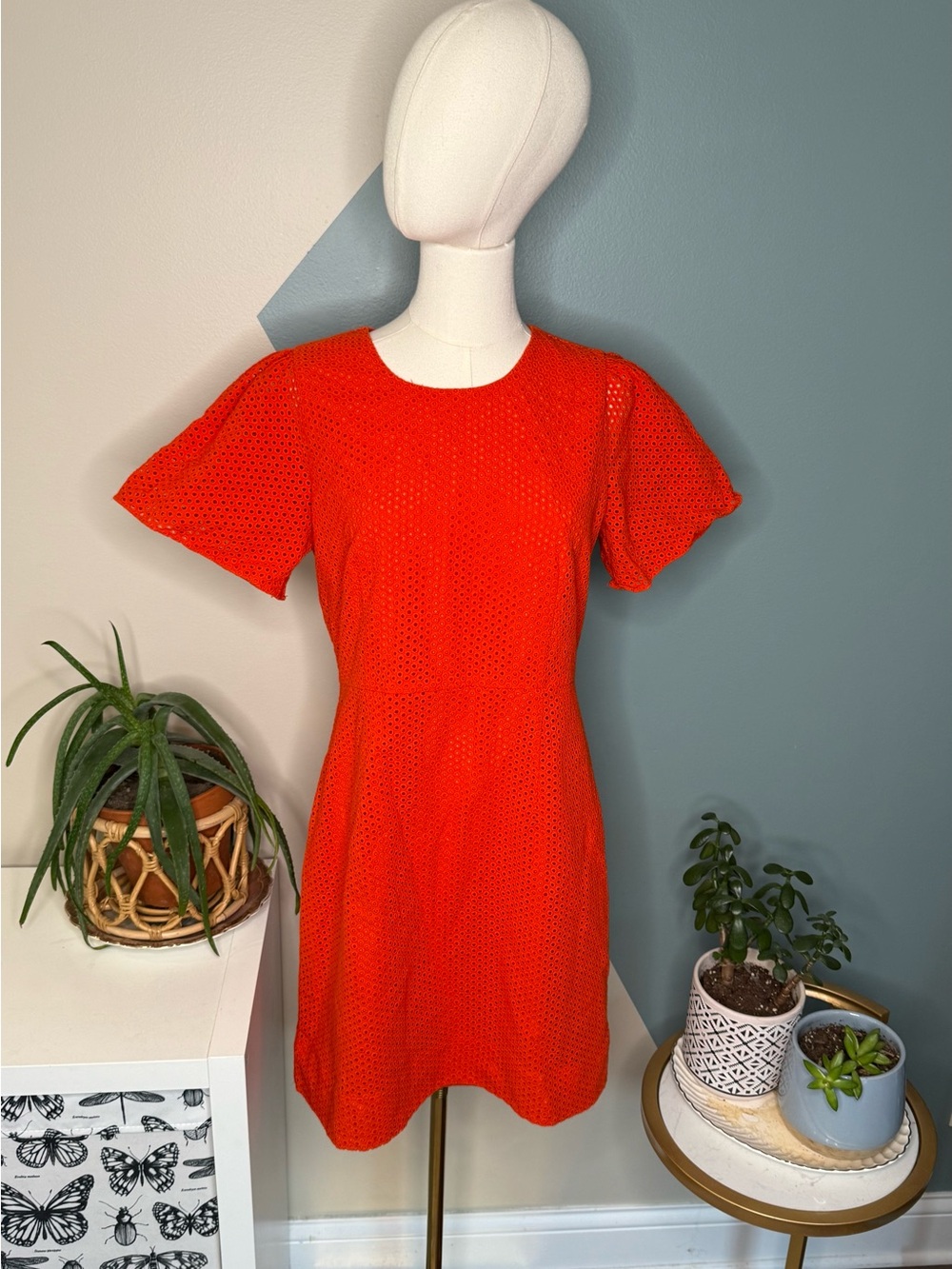 J.Crew Orange Eyelet Puff Sleeve A-Line Dress Size 12 Resort Palm Beach - Picture 2 of 13